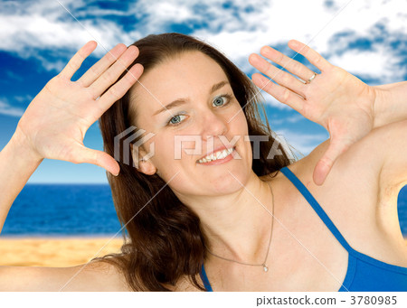girl at the beach doing the handframe girl at the beach doing the handframe 3780985