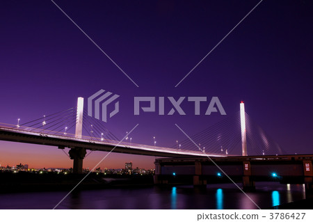 the bayshore route of shuto expressway, katsushika herb bridge, suspension bridge 3786427