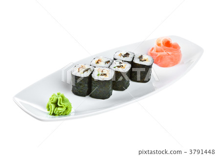 Sushi (Unagi Roll) on a white background 3791448