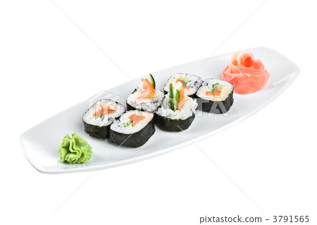 Sushi (Yasai Roll) on a white background 3791565