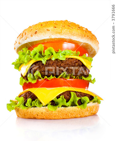 Tasty and appetizing hamburger on a white Tasty and appetizing hamburger on a white 3791666