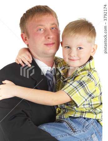 The son on hands of the father. Happy family. 3792174