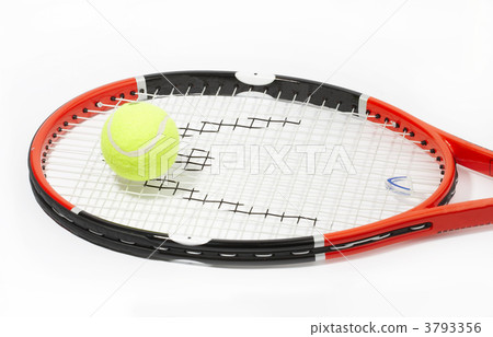 Tennis racket with a ball on a white background. 3793356