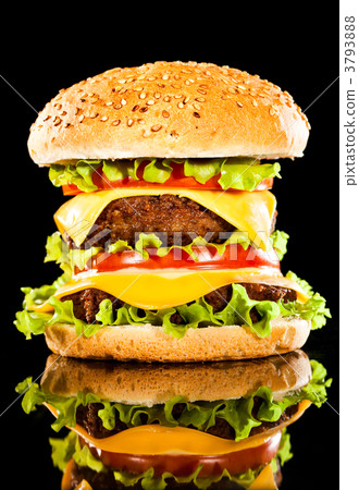 Tasty and appetizing hamburger on a dark Tasty and appetizing hamburger on a dark 3793888