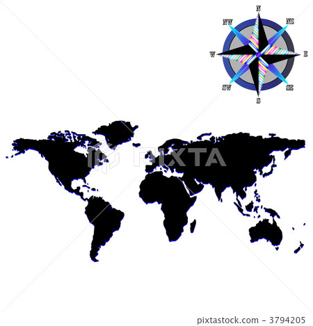 black world map with wind rose 3794205