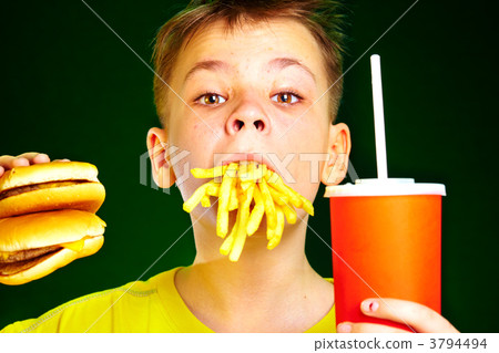 child and fast food. child and fast food. 3794494