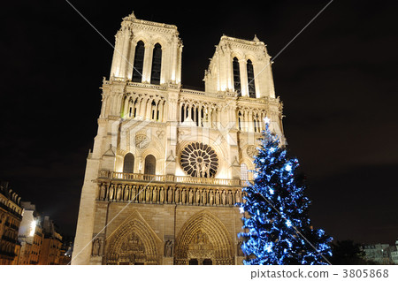 France Paris Notre-Dame Cathedral and Christmas tree 3805868