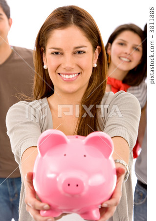 woman saving money isolated on white 3811886