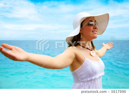 beach woman enjoying freedom beach woman enjoying freedom 3817890