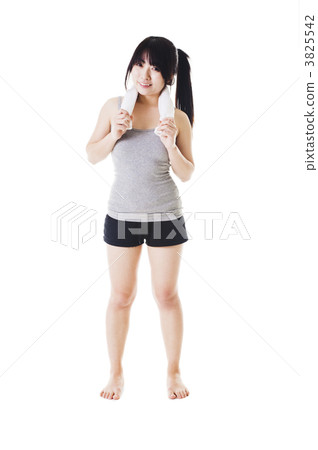 Chinese girl lifting hand weights. 3825542
