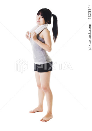 Chinese girl lifting hand weights. 3825544