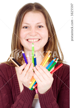 girl holding colour pencils 3825597