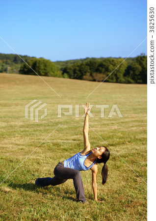 Girl Practicing Yoga In Field Girl Practicing Yoga In Field 3825630