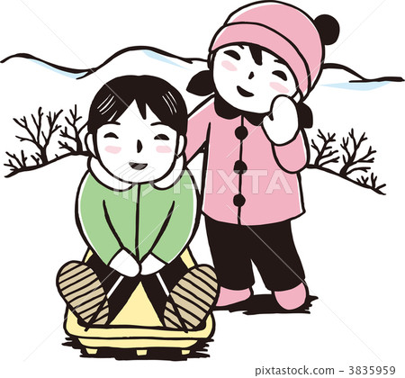 孩子們玩雪橇 3835959