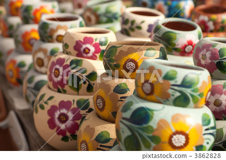 Variety of Colorfully Painted Ceramic Pots. Variety of Colorfully Painted Ceramic Pots. 3862828