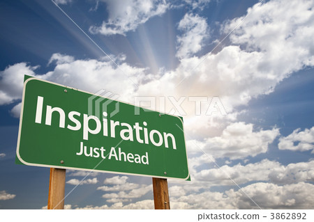 Inspiration Green Road Sign Against Clouds Inspiration Green Road Sign Against Clouds 3862892