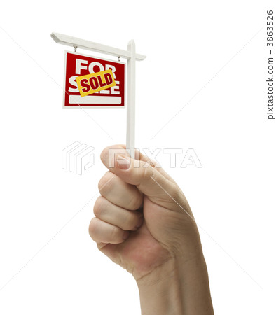 Sold For Sale Real Estate Sign In Fist On White 3863526