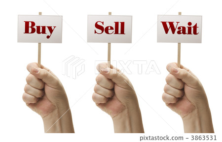Three Signs In Fists Saying Buy, Sell and Wait 3863531