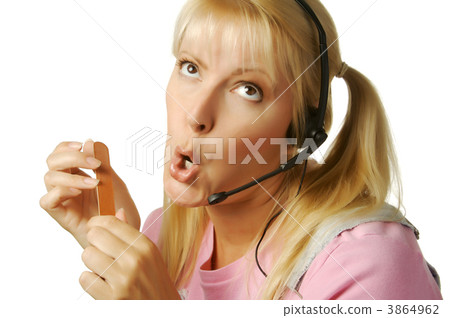 An obviously bored customer support girl. An obviously bored customer support girl. 3864962