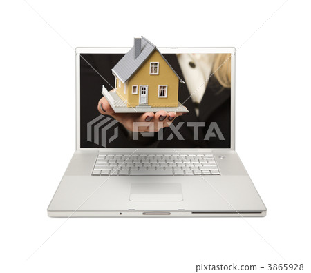 Woman Handing House Through Laptop Screen Woman Handing House Through Laptop Screen 3865928