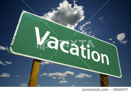 Vacation Green Road Sign on Clouds Vacation Green Road Sign on Clouds 3866007