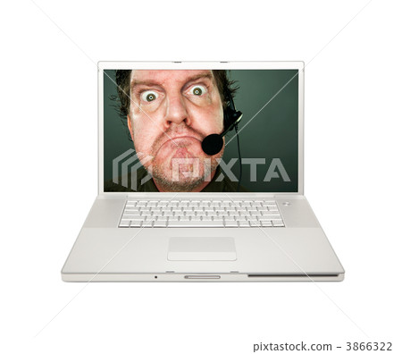 Grumpy Customer Service Man on Laptop Screen 3866322