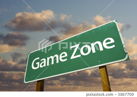 Game Zone Green Road Sign and Clouds Game Zone Green Road Sign and Clouds 3867700