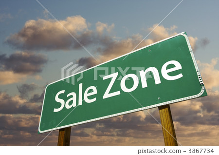 Sale Zone Green Road Sign and Clouds Sale Zone Green Road Sign and Clouds 3867734