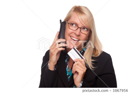 Beautiful Blonde Woman with Phone and Credit Card 3867956