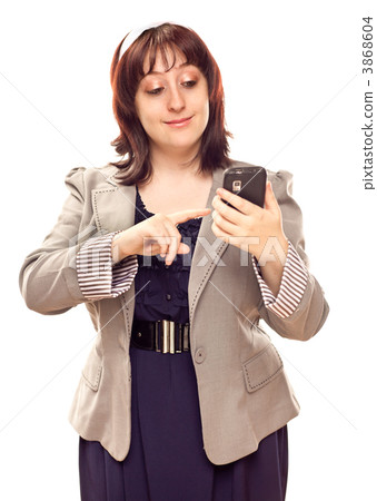 Happy Young Caucasian Woman Texting On Mobile Phone 3868604
