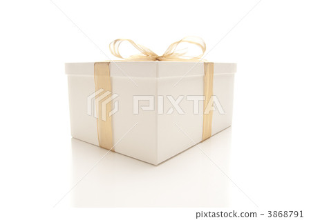 White Gift Box with Gold Ribbon Isolated 3868791