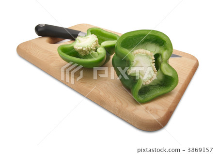 Cut Green Bell Pepper and Knife Cut Green Bell Pepper and Knife 3869157