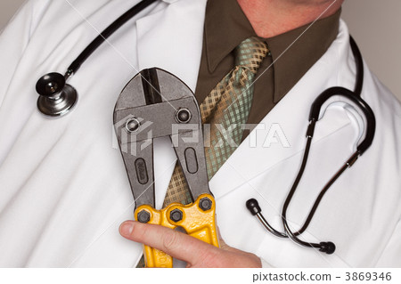 Doctor with Stethoscope Holding A Cable Cutters 3869346