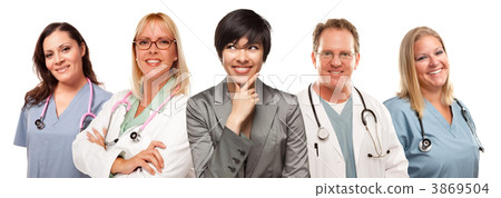 Young Multiethnic Woman with Doctors and Nurses Behind 3869504