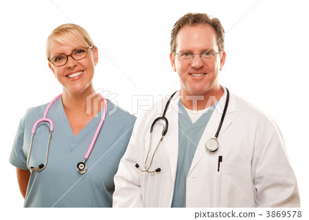 Smiling Male and Female Doctors or Nurses 3869578