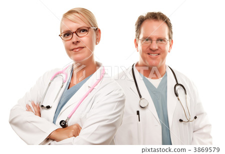 Smiling Male and Female Doctors or Nurses 3869579