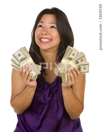 Excited Multiethnic Woman Holding Hundreds of Dollars Excited Multiethnic Woman Holding Hundreds of Dollars 3869599