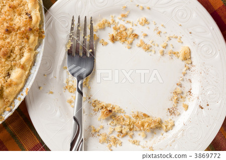 Overhead of Pie, Fork and Copy Spaced Crumbs on Plate 3869772