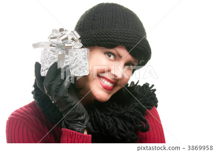 Pretty Woman Holding Holiday Gift 3869958
