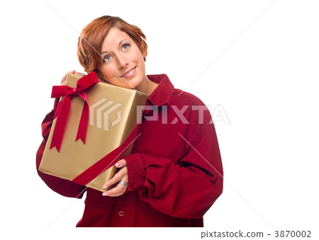 Pretty Red Haired Girl with Wrapped Gift Isolated Pretty Red Haired Girl with Wrapped Gift Isolated 3870002