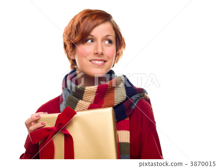 Pretty Girl with Gift Looking to the Side Isolated Pretty Girl with Gift Looking to the Side Isolated 3870015