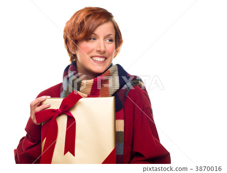 Pretty Girl with Gift Looking to the Side Isolated Pretty Girl with Gift Looking to the Side Isolated 3870016