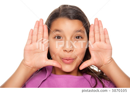 Pretty Hispanic Girl Framing Her Face with Hands Pretty Hispanic Girl Framing Her Face with Hands 3870105
