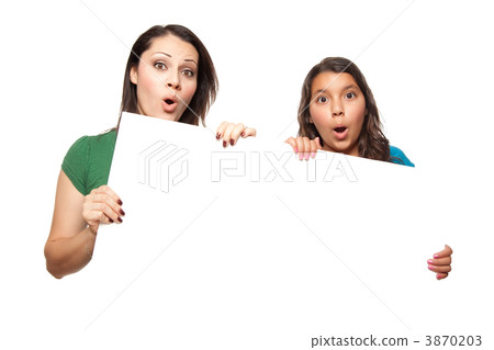 Pretty Hispanic Girl and Mother Holding Blank Board Pretty Hispanic Girl and Mother Holding Blank Board 3870203