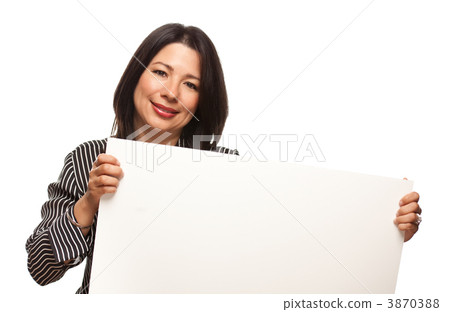 Attractive Multiethnic Woman Holding Blank White Sign 3870388