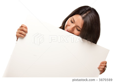 Attractive Multiethnic Woman Holding Blank White Sign 3870389