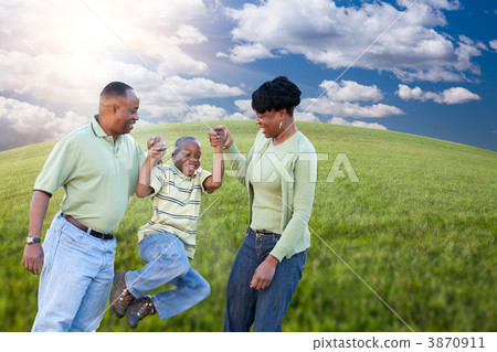 Family Over Clouds, Sky and Grass Field Family Over Clouds, Sky and Grass Field 3870911