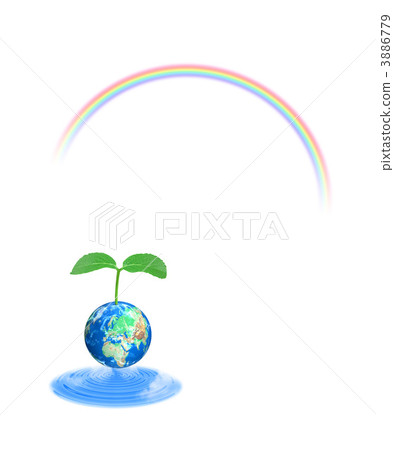 Young leaves growing from the earth and a rainbow Young leaves growing from the earth and a rainbow 3886779