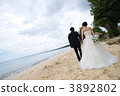 Bride and groom walking on the beach 3892802