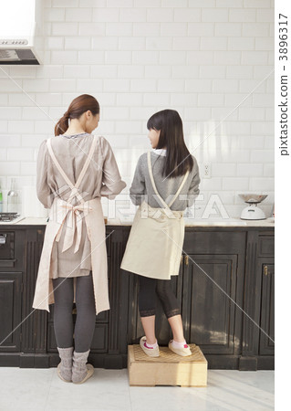 Mother and daughter to wash dishes Mother and daughter to wash dishes 3896317